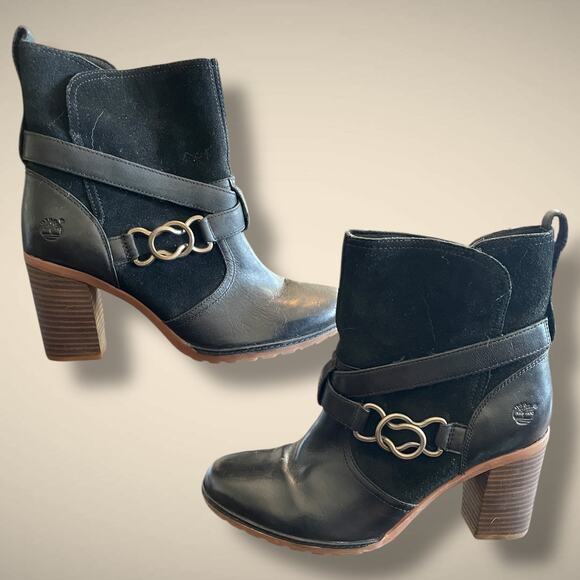 Women's 10 TIMBERLAND Dennett Ankle Boot in Black Leather and Nubuck Worn Once - Picture 3 of 13